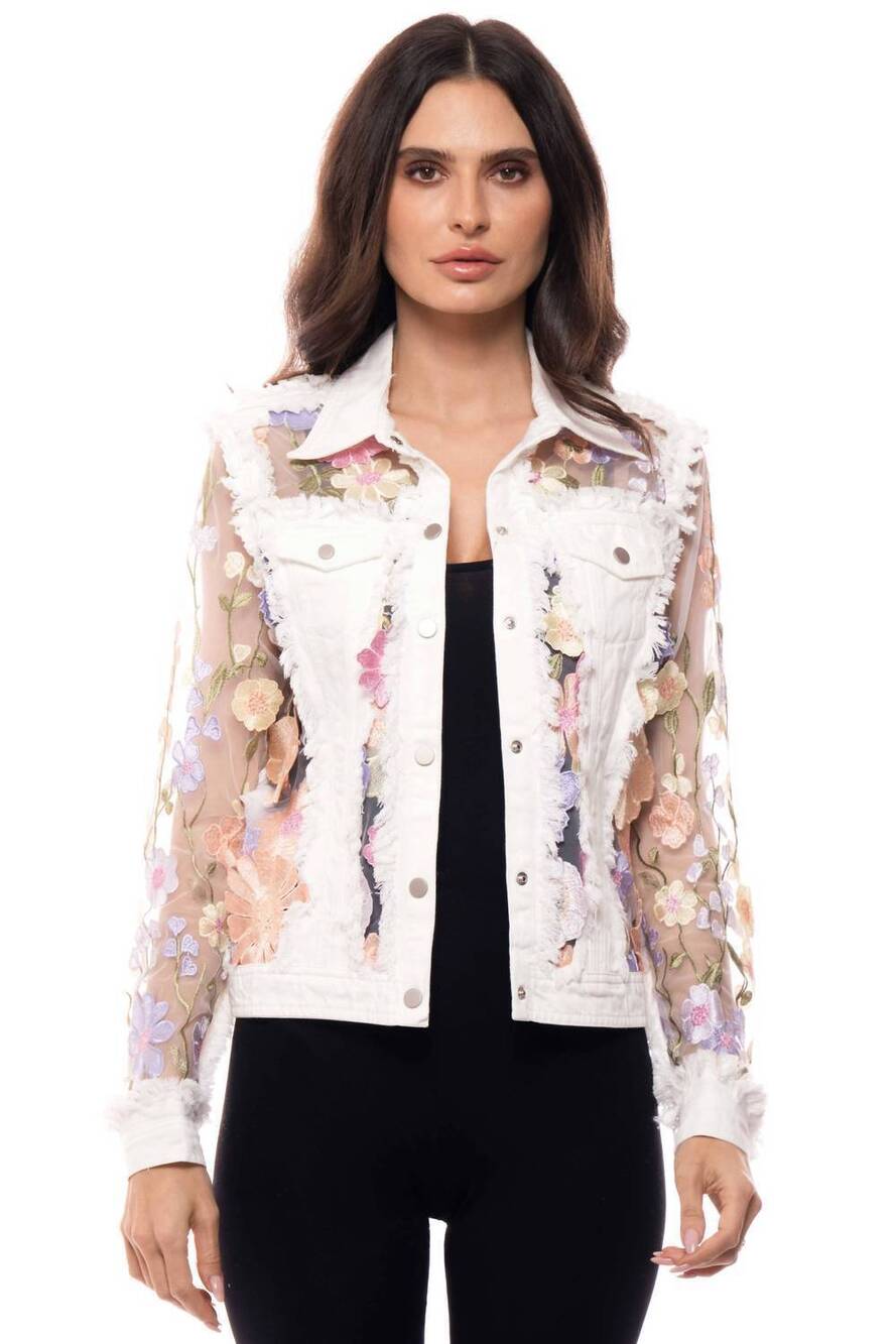 NEW ADORE embroidered denim and lace jacket in white lotus
